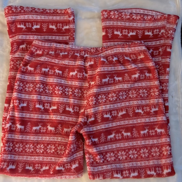 BODY CANDY 🎄🦌 RED PLUSH FLEECE WINTER REINDEER PAJAMA LOUNGE PANTS Women’s Jr. L - Picture 3 of 6
